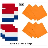 Wefiesta 80x Servet oranje en rood/wit/blauw 33cmx33cm - 3 laags - Luxe Servet diner eten knoeien restaurant Nederland WK 2026 Koningsdag BBQ thema feest verjaardag feest