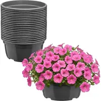 Garronda Set van 20 ronde kunststof plantenbakken met drainage (Anthraciet, Ø19 x 9,5 cm – 2,2 L) GD-KW-B-Anthracite