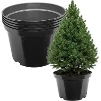 Garronda Set van 5 ronde kunststof bloempotten met drainagegaten voor tuin (Zwart, Ø41 x 27 cm (25L)) GD-KW-RL