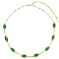 CO88 Collection - 8CN-26500 - Dames Ketting Groen Glasstenen - Stainless Steel - Cadeau