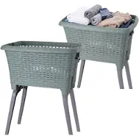 Bathroom Solutions wasmand op poten - 2x - groen - 35 ltr - 60 x 40 x 28 cm - Wasgoedmanden