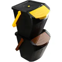 Kadax Recycling-emmer, 25 liter afvalemmer/prullenbak met deksel - afvalemmerset voor gemakkelijke afvalscheiding, afvalverzamelaar, afvalscheider voor biologisch afval, papier, glas - 2x25L