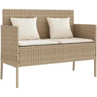 vidaXL Tuinbank met kussen, beige, van polyrotan