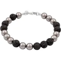 KUZZOI - Armband - Lava Synthetische Perle Grau Schwarz 925 Sterling Silber -