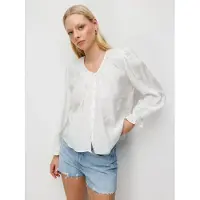 MixRay Textuur Button-Up Crew Neck Blouse