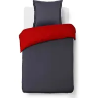 Vision Parure de couette bicolore 100% coton - 1 housse de couette 140x200 cm et 1 taie doreiller 65x65 cm - Gris et rouge