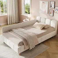 STILVORA Kinderbed 90x200 cm – Gestoffeerd Bed Met Ergonomisch Hoofdbord – Flexibele Zijleuningen – Zonder Matras – Beige