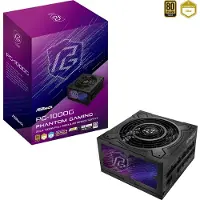 Asrock Phantom Gaming PG-1000G - Voeding - ATX12V 3.0 - 80 Plus Gold - 1000 Watt - Modulair - PCIe 5.1 - 135mm Striped Axial FDB Fan - iCool Intelligent Fan Control Mode - 5V BOOST Mode - zwart