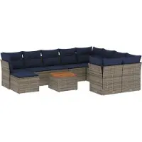 vidaXL 11-delige tuinbankset met kussens, grijs polyrotan