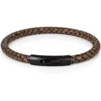 LGT JWLS LGT Jewels leren armband Stalen sluiting Donkerbruin Zwart-19cm