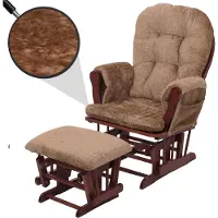 MCW Relaxfauteuil -C76, schommelstoel met hocker stof chenille (465g/m²) Oeko-Tex ~ lichtbruin, donker frame