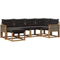 vidaXL Buiten bank set 6 st Naturel en Zwart