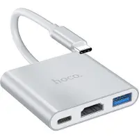 Hoco Adapteris Hoco HB14 Type-C to USB-A+HDMI+Type-C sidabrinis