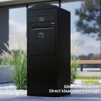 Logixbox - Complete Set - Pakketbrievenbus - Frontbox Achteruitname Uni - 2 Compartimenten - Zwart - 1.0 mm dik staal