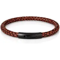 LGT JWLS LGT Jewels leren armband Stalen sluiting Bruin Zwart-19cm