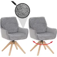 Mendler Set van 2 eetkamerstoelen -Q37, draaibare keukenstoel, stof (680 g/m²) chenille, hout MVG ~ grijs
