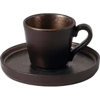 Costa Nova - servies - theekop en schotel Lagoa zwart - aardewerk - H 6 cm
