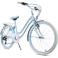 Sun baby Heart Bike Kinderfiets 24 inch meisjes van 8 tot 12 jaar, Silver Moon Lichtblauw, Fiets voor een meisje met 7 versnellingen, bagagedrager, metalen spatborden, V-brake, kettingkast