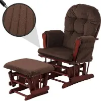 Mendler Relaxfauteuil -C76, schommelstoel schommelstoel met kruk stoffen koord 320g/m² Oeko-Tex ~ bruin donker frame