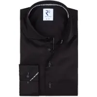 R2 Amsterdam overhemd zwart effen katoen wide collar