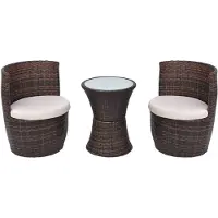 vidaXL 3-delige Bistroset met kussens poly rattan bruin