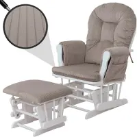 Mendler Relaxfauteuil -C76, schommelstoel, schommelstoel met voetenbankje, stof corduroy 320 g/m² ~ lichtgrijs, wit frame