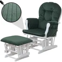 Mendler Relaxfauteuil -C76, schommelstoel, schommelstoel met voetenbankje, corduroy 320 g/m² ~ groen, wit frame