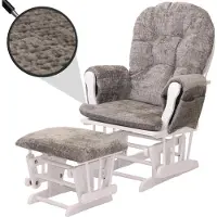 Mendler Relaxfauteuil -C76, schommelstoel met hocker stof chenille (465g/m²) Oeko-Tex ~ lichtgrijs, frame wit