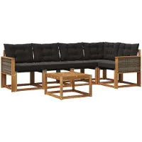 vidaXL Buiten bank set 6 st Naturel en Zwart