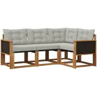 vidaXL Buiten bank set 4 st Naturel en lichtgrijs