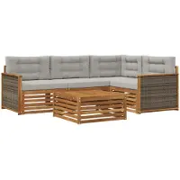 vidaXL Buiten bank set 5 st Naturel en lichtgrijs
