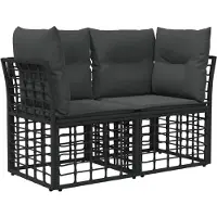 vidaXL Buiten loveseat 2 st 2-Aantal zitplaatsen Zwart en Donker Grijs