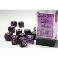 Chessex Vortex Paars/goud D6 16mm Dobbelsteen Set (12 stuks)