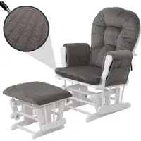 Mendler Relaxstoel -C76, schommelstoel, schommelstoel met voetenbankje, stof corduroy 320 g/m² ~ donkergrijs, frame wit