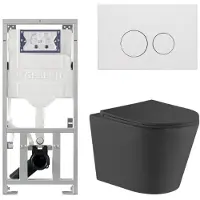 Geberit QeramiQ Dely Toiletset - 36.3x51.7cm - diepspoel - rimless - UP320 inbouwreservoir - met Burda frame - softclose toiletzitting - mat witte bedieningsplaat - ronde knoppen - mat zwart