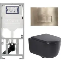 Geberit QeramiQ Dely Swirl Toiletset - 36.3x51.7cm - UP320 inbouwreservoir - met Burda frame - 35mm zitting - geborsteld messing bedieningsplaat - rechthoekige knoppen - mat zwart