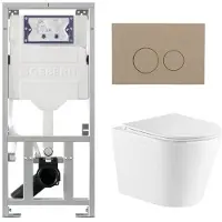 Geberit QeramiQ Dely Toiletset - 36.3x51.7cm - diepspoel - rimless - UP320 inbouwreservoir - met Burda frame - softclose toiletzitting - bedieningsplaat taupe - ronde knoppen - wit glans
