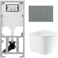 Geberit QeramiQ Dely Toiletset - 36.3x51.7cm - diepspoel - rimless - UP320 inbouwreservoir - met Burda frame - softclose toiletzitting - bedieningsplaat licht grijs - rechtehoekige knoppen - glans wit