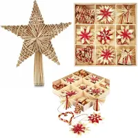 Brauns-Heitmann Stro-piek, handmade kerstboompiek, ca. 30 x 25 x 8 cm incl. 50-delige Kerstboomversiering van stro
