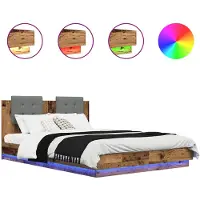 vidaXL Bedframe met Hoofdbord Oud Hout 140 x 200 cm Bewerkt hout