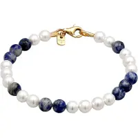 KUZZOI - Armband - Blauwe Schelp Kernparels 925 Sterling Zilver Verguld - Heren