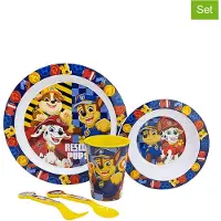 Stor PAW Patrol Kinderservies - 5-delig - Herbruikbaar - Inclusief bord, kom, bestek en beker - Vaatwasser- en microgolfbestendig & BPA-vrij - Wit/Blauw