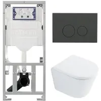 Geberit QeramiQ Dely Toiletset - 36.3x51.7cm - diepspoel - rimless - UP320 inbouwreservoir - softclose toilet zitting 35 mm - bedieningsplaat mat antraciet - ronde knoppen - wit glans SW1026255 /
