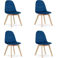 TEXTILOMANIE BORA Velvet Design Stoelen – Set van 4 – Marineblauw Fluweel – Scandinavisch Design – Beukenhouten Poten – Max. 120 kg