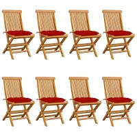 vidaXL Tuinstoelen 8 st met rode kussens massief teakhout