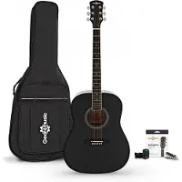 Gear4Music Dreadnought Left Handed Acoustic Guitar & Accessory Pack by Black