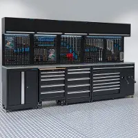 Datona Werkplaatsinrichting PREMIUM met RVS werkblad en extra brede lades - 340 cm breed - Zwart