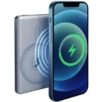 Grundig Draadloze Powerbank 5000Mah - Power Bank 15W geschikt voor Magsafe Draadloos Opladen - met USB C Aanlsuting Voor 2 Apparaten Opladen - 10,4 x 6,7 x 0,85 cm