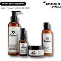 Reverso Skincare Set Mannen – Complete Gezichtsverzorging – 4 Producten – Plantaardig & Verfrissend – Cleanser, Scrub, Serum & Moisturizer