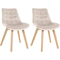 CLP Brook Set van 2 eetkamerstoelen - Hout frame - Fluweel - Velvet - creme